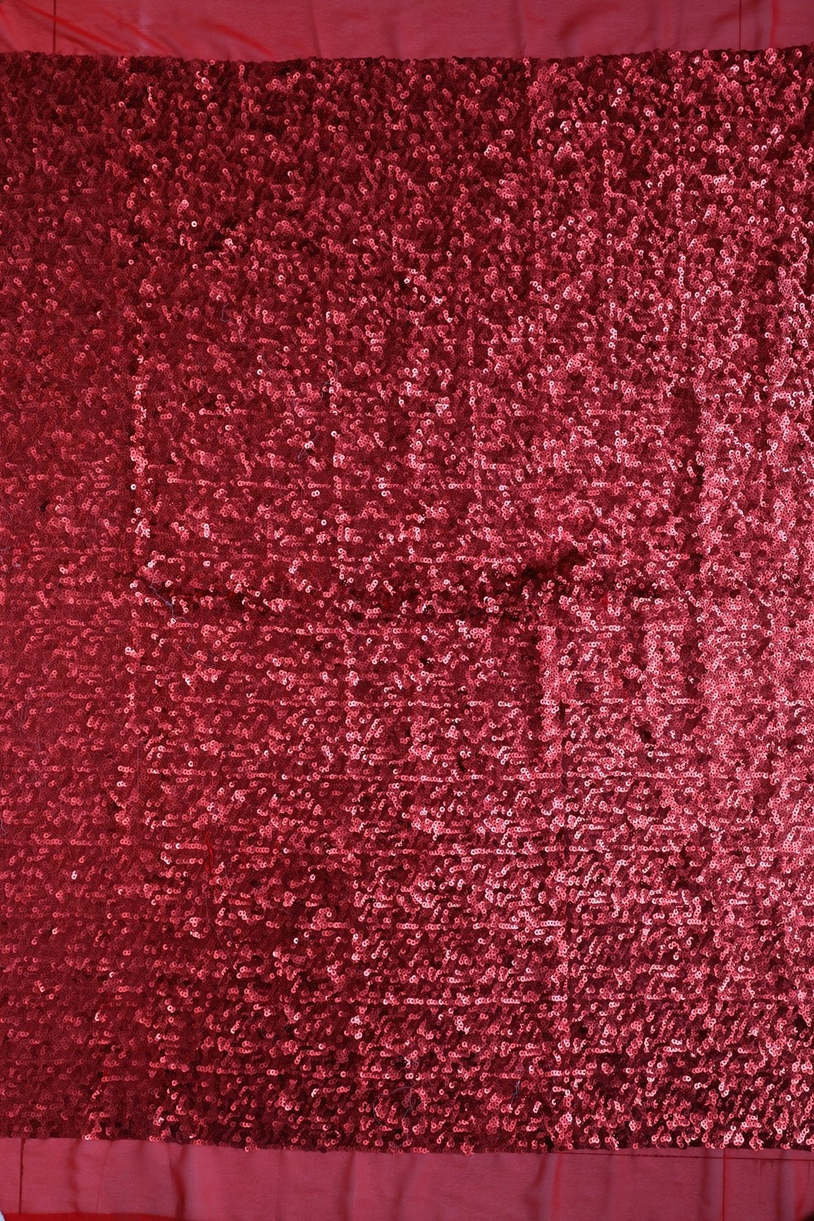 1 Meter Cut Piece Of Exclusive All Over Sequins Embroidery On Red Viscose Georgette Fabric - doeraa