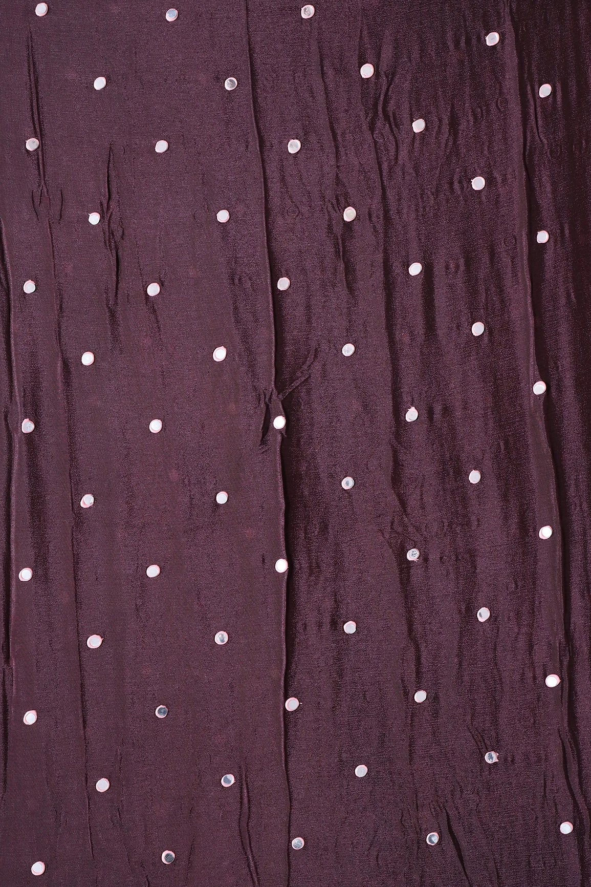 1.25 Meter Cut Piece Of Real Mirror Embroidery Work On Brown Viscose Chinnon Chiffon Fabric - doeraa