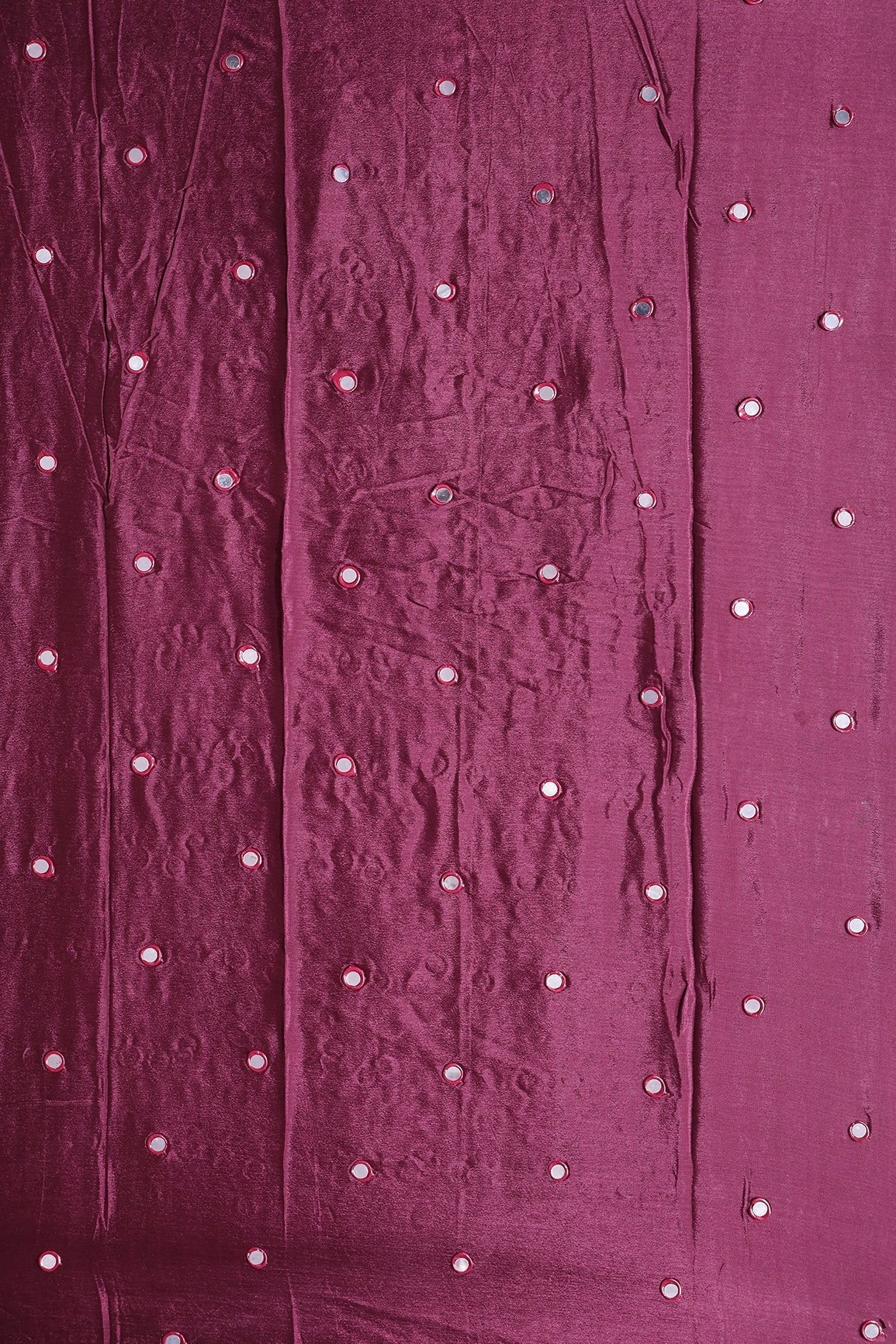 1.25 Meter Cut Piece Of Real Mirror Embroidery Work On Maroon Viscose Chinnon Chiffon Fabric - doeraa