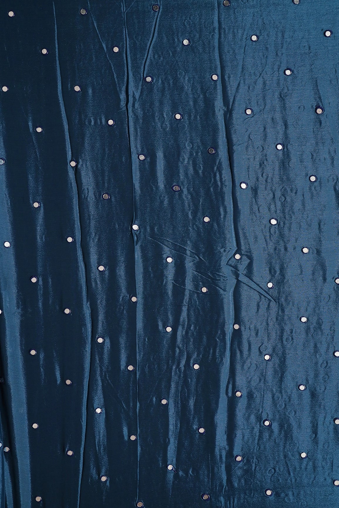 1.25 Meter Cut Piece Of Real Mirror Embroidery Work On Prussian Blue Viscose Chinnon Chiffon Fabric - doeraa