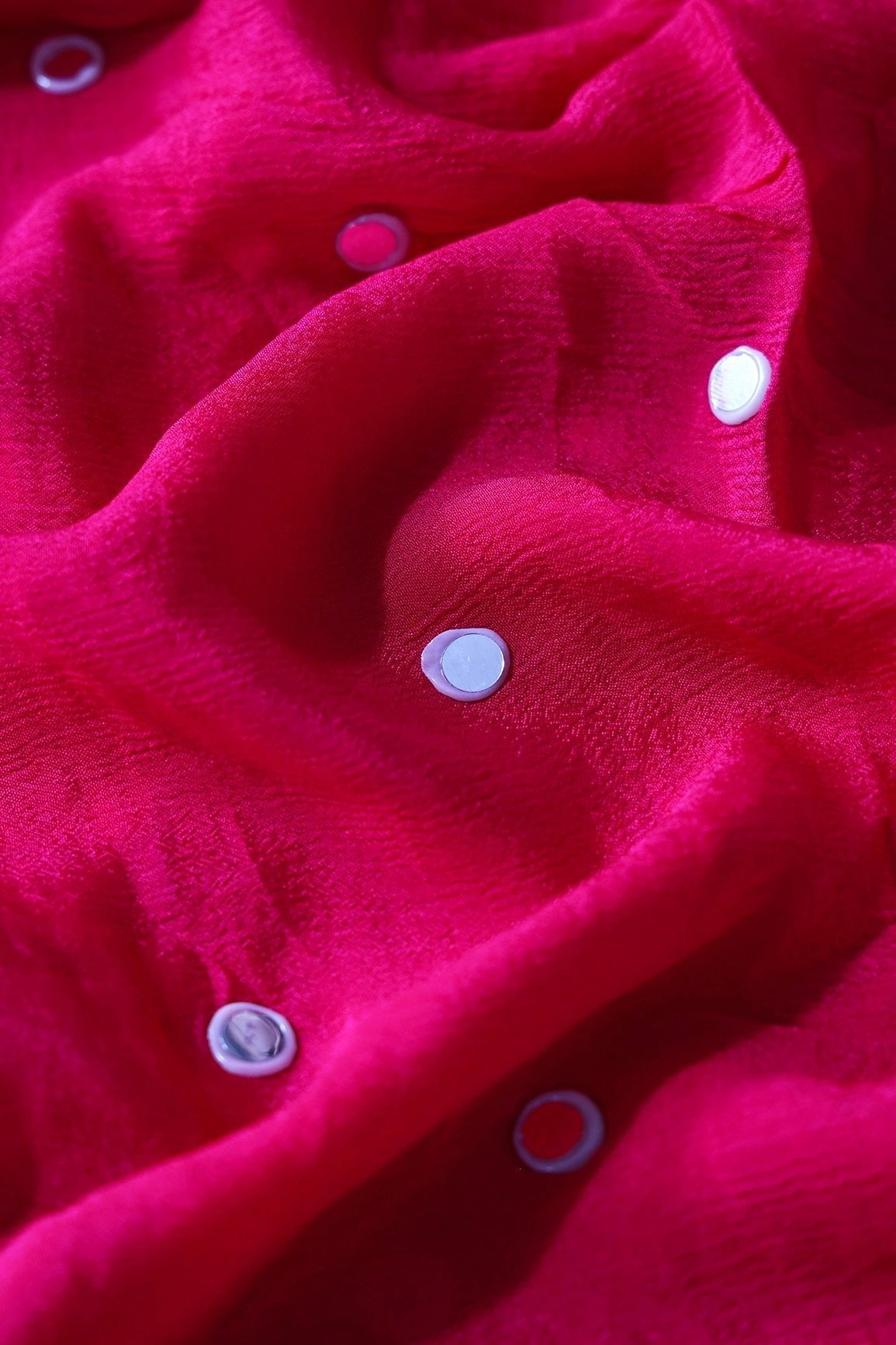 1.50 Meter Cut Piece Of Real Mirror Embroidery Work On Fuchsia Viscose Chinnon Chiffon Fabric - doeraa