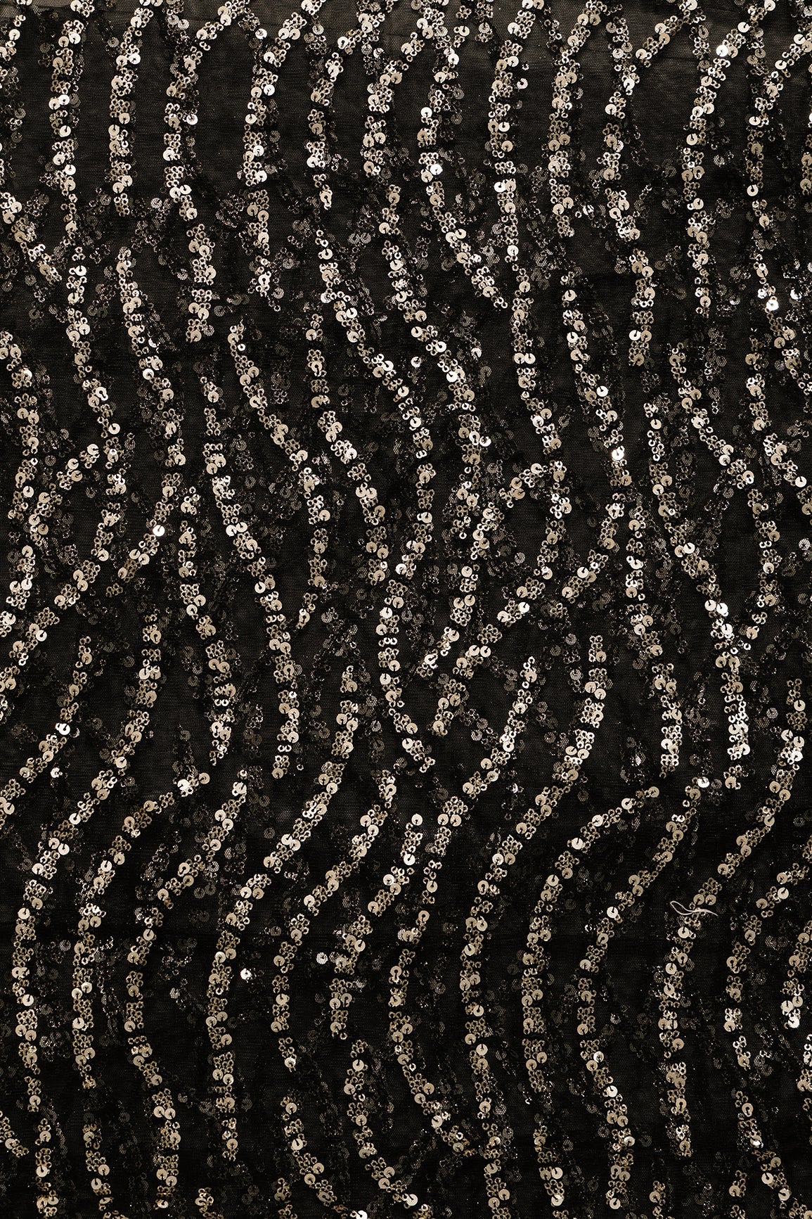 1.50 Meter Cut Piece Of Wavy Black and Gold Sequins Embroidery On Black Net - doeraa