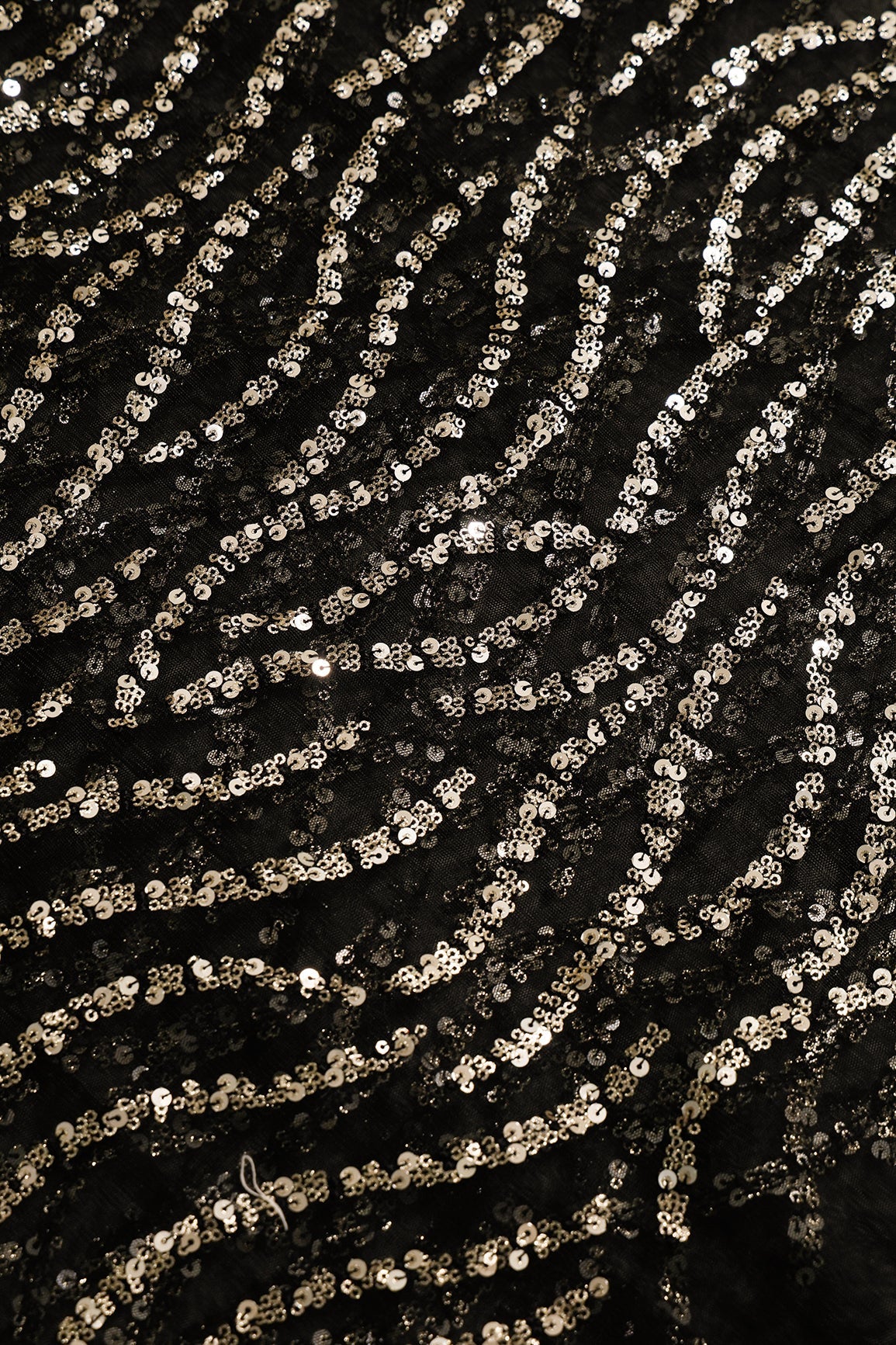 1.50 Meter Cut Piece Of Wavy Black and Gold Sequins Embroidery On Black Net - doeraa