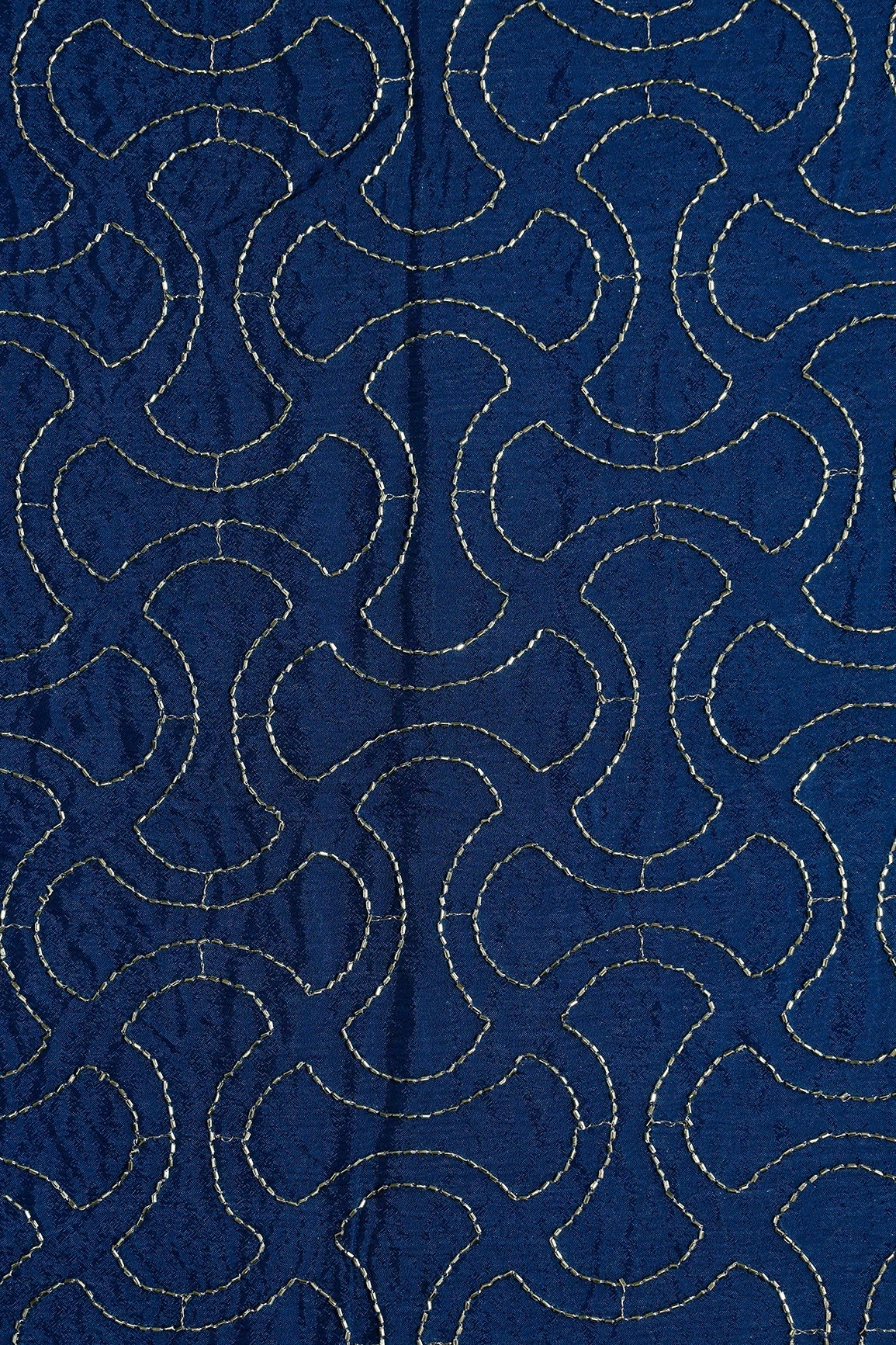 2.50 Meter Cut Piece Of Cut Dana Beads Appealing Abstract Embroidery Work On Rama Chinnon Chiffon Fabric - doeraa