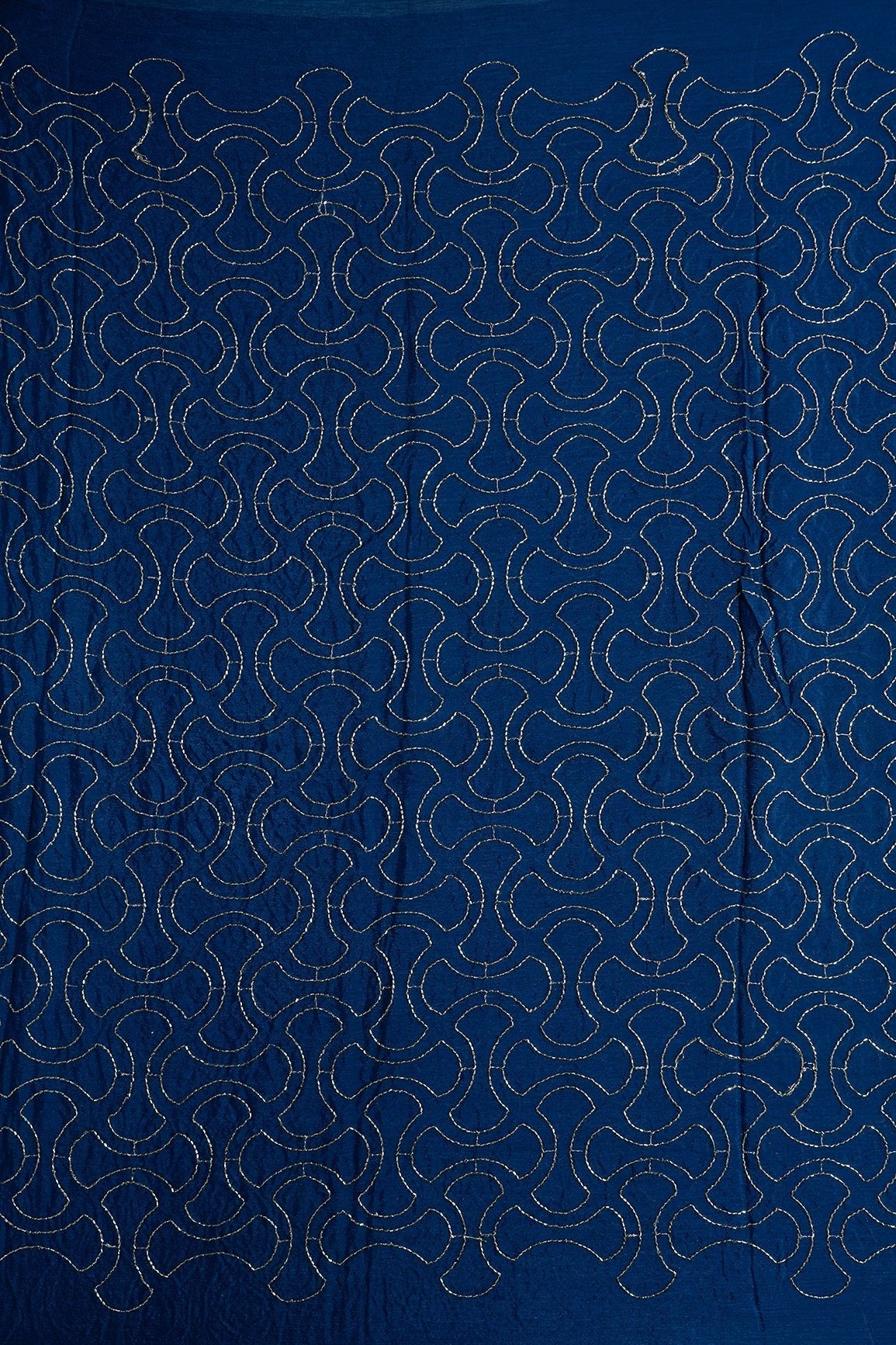 2.50 Meter Cut Piece Of Cut Dana Beads Appealing Abstract Embroidery Work On Rama Chinnon Chiffon Fabric - doeraa