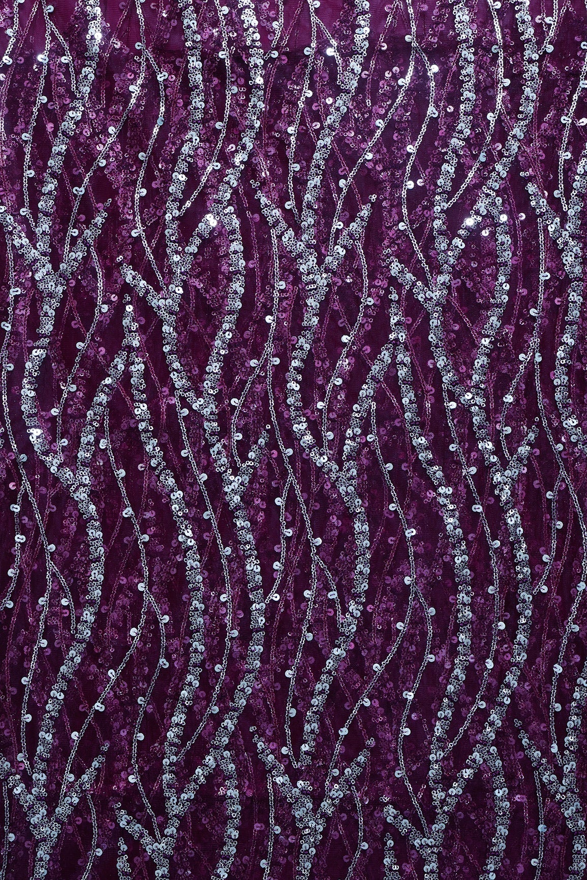 2.75 Meter Cut Piece Of Wavy Gold Sequins Embroidery On Wine Soft Net Fabric - doeraa