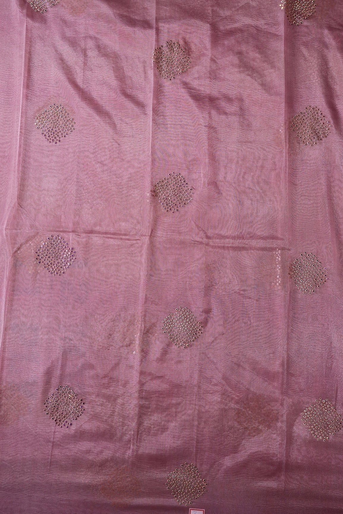 3 Meter Cut Piece Of Purple Stone Drop Geometric Work On Mauve Tissue Fabric - doeraa