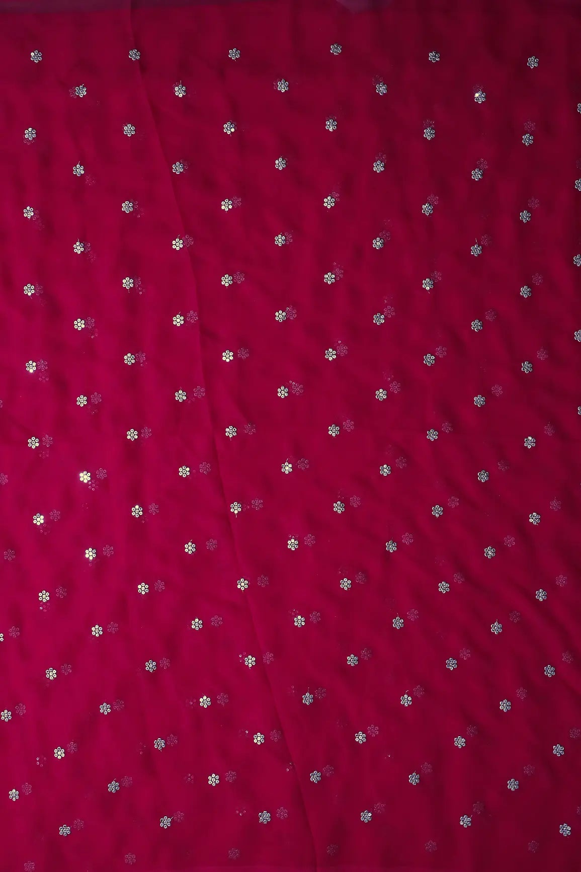 Gold Sequins With Gold Zari Small Motif Embroidery Work On Fuchsia Georgette Fabric