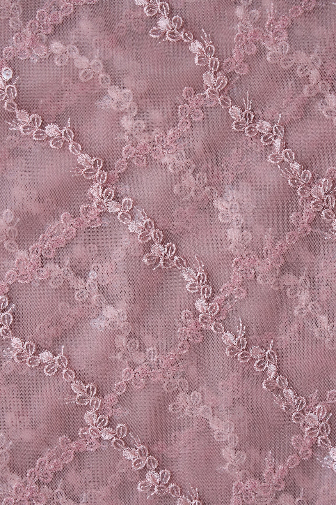 Mauve Thread With Sequins Strip Embroidery Work On Mauve Soft Net Fabric