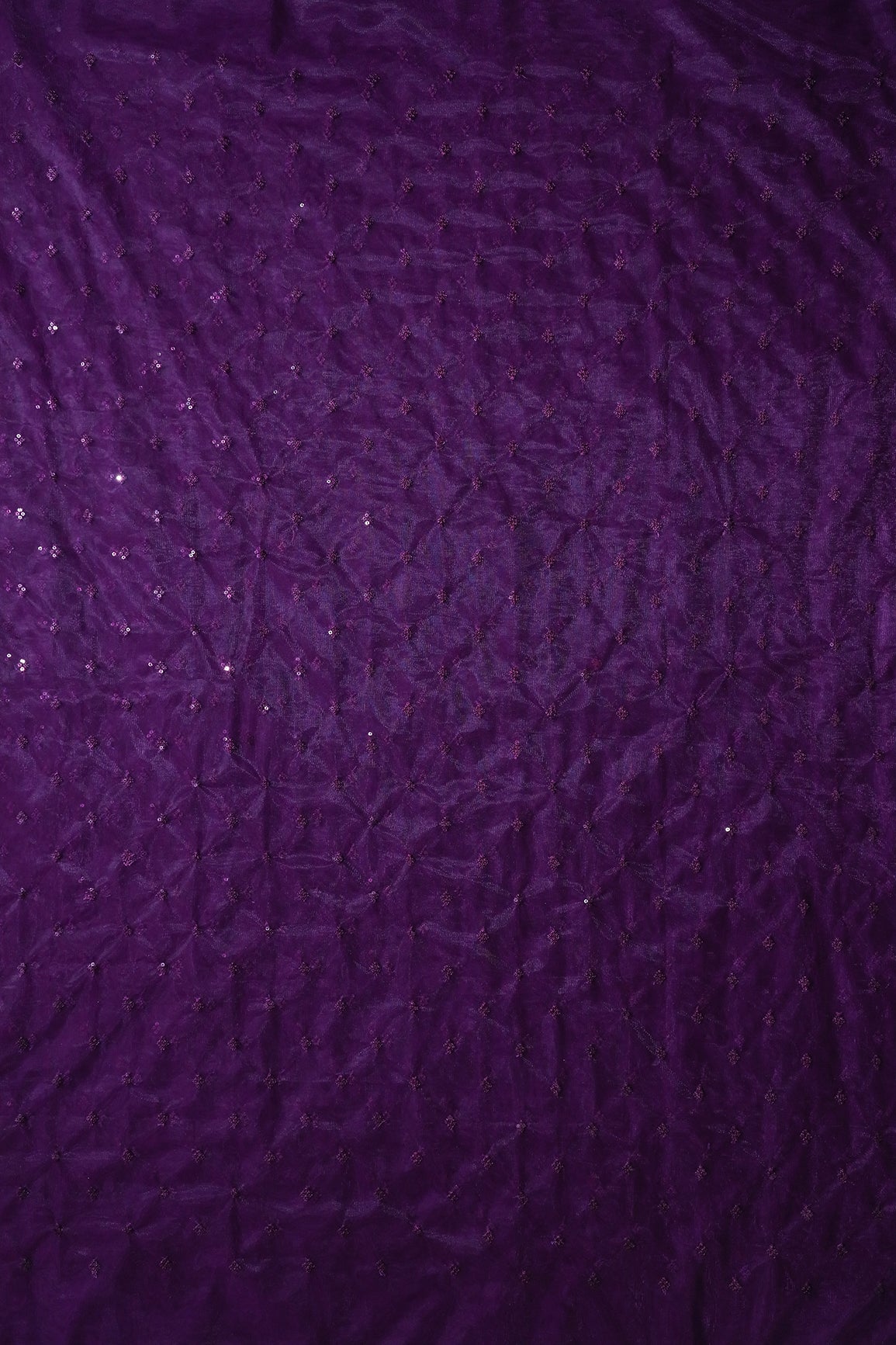 Small Motif Sequins Embroidery Work On Wine Soft Net Fabric