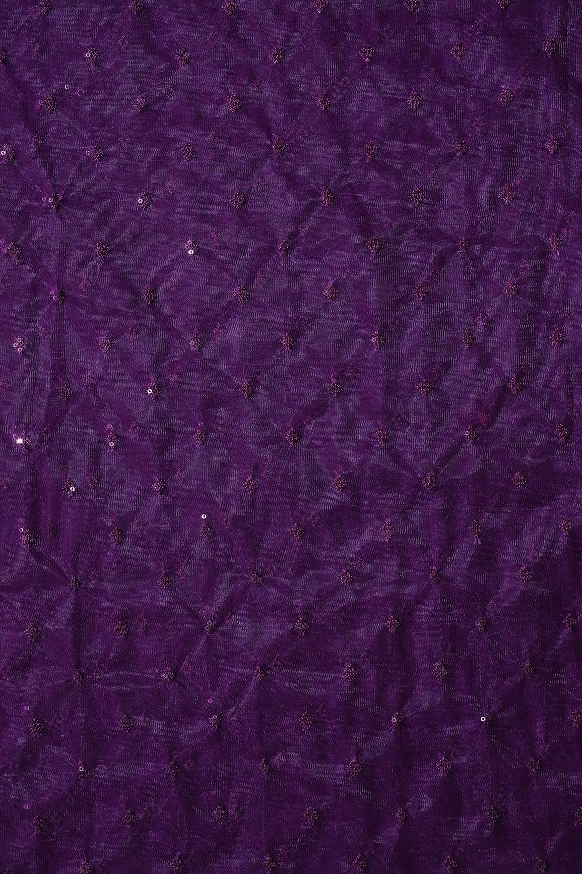 Small Motif Sequins Embroidery Work On Wine Soft Net Fabric
