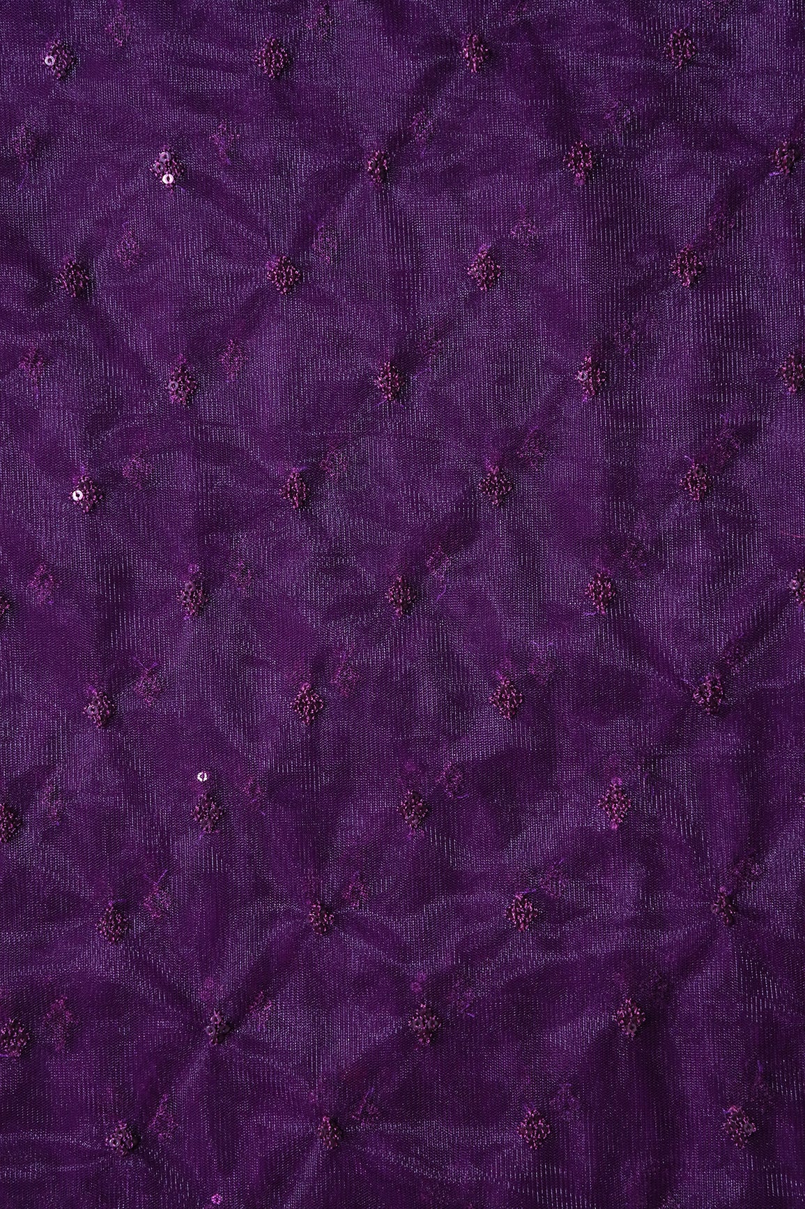 Small Motif Sequins Embroidery Work On Wine Soft Net Fabric