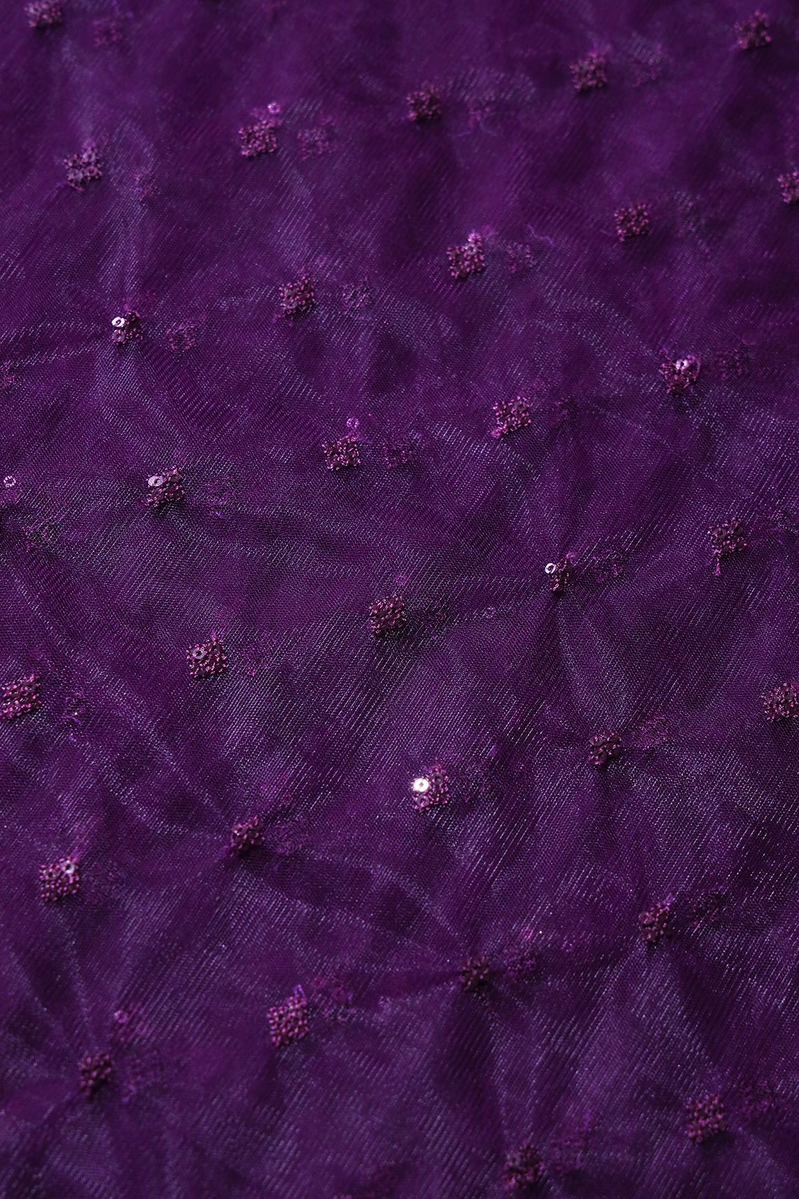 Small Motif Sequins Embroidery Work On Wine Soft Net Fabric