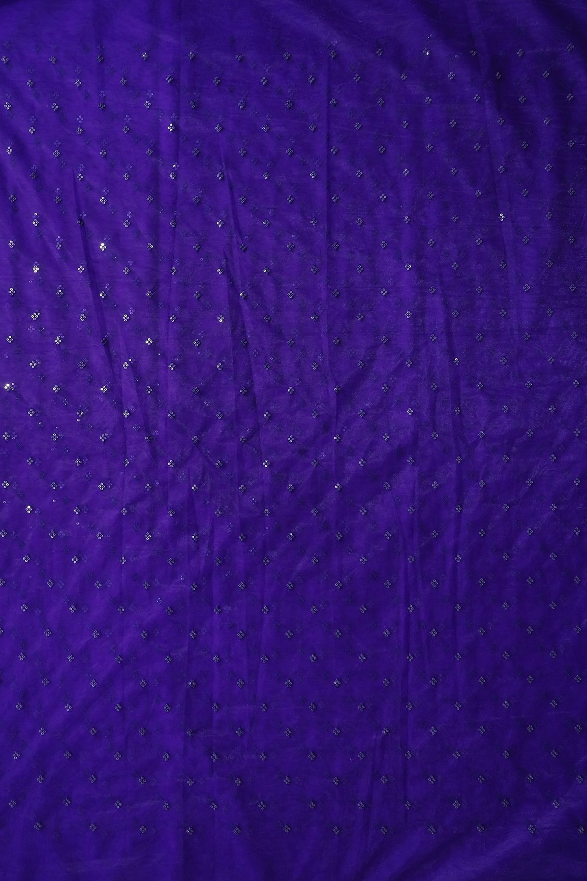 Small Motif Sequins Embroidery Work On Dark Purple Soft Net Fabric