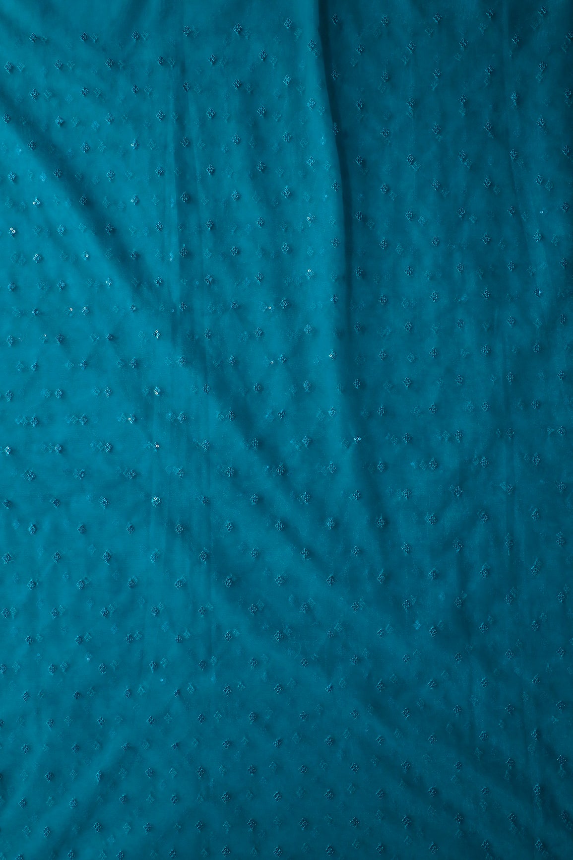 Small Motif Sequins Embroidery Work On Rama Soft Net Fabric