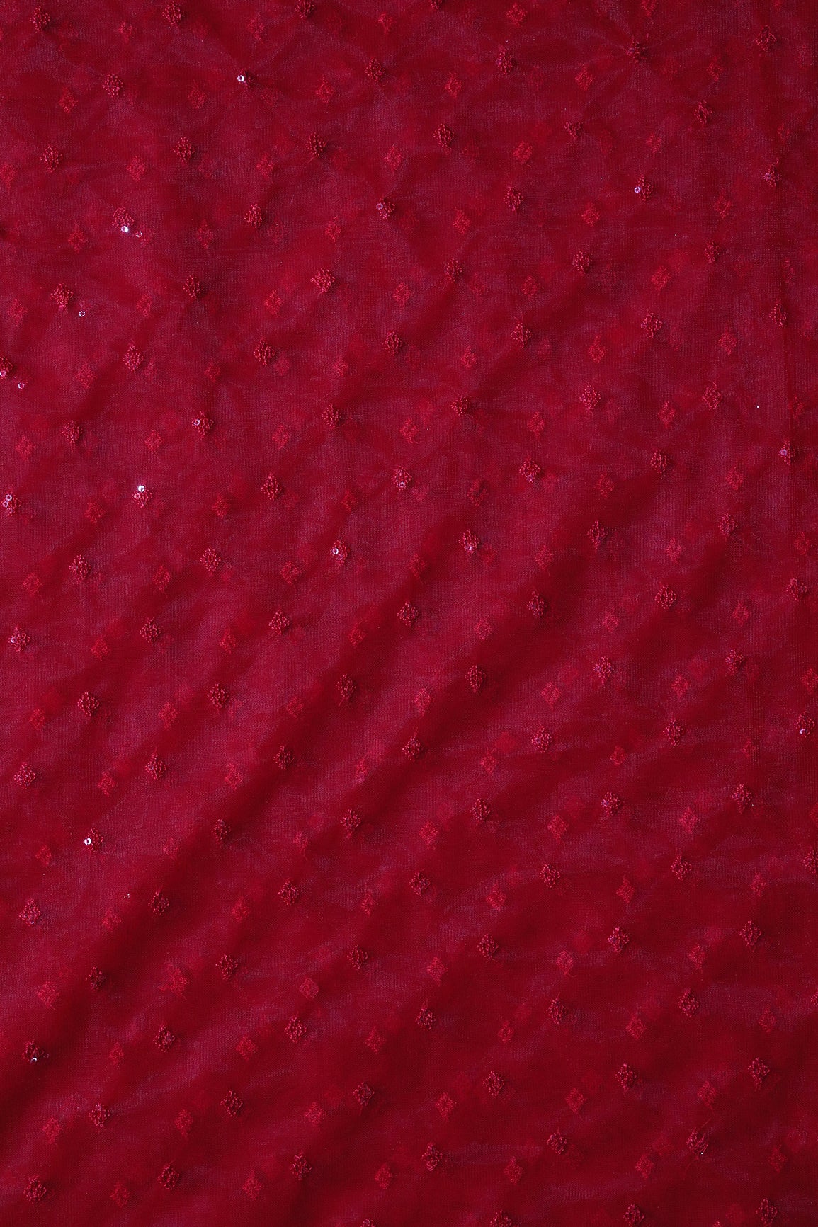 Small Motif Sequins Embroidery Work On Red Soft Net Fabric