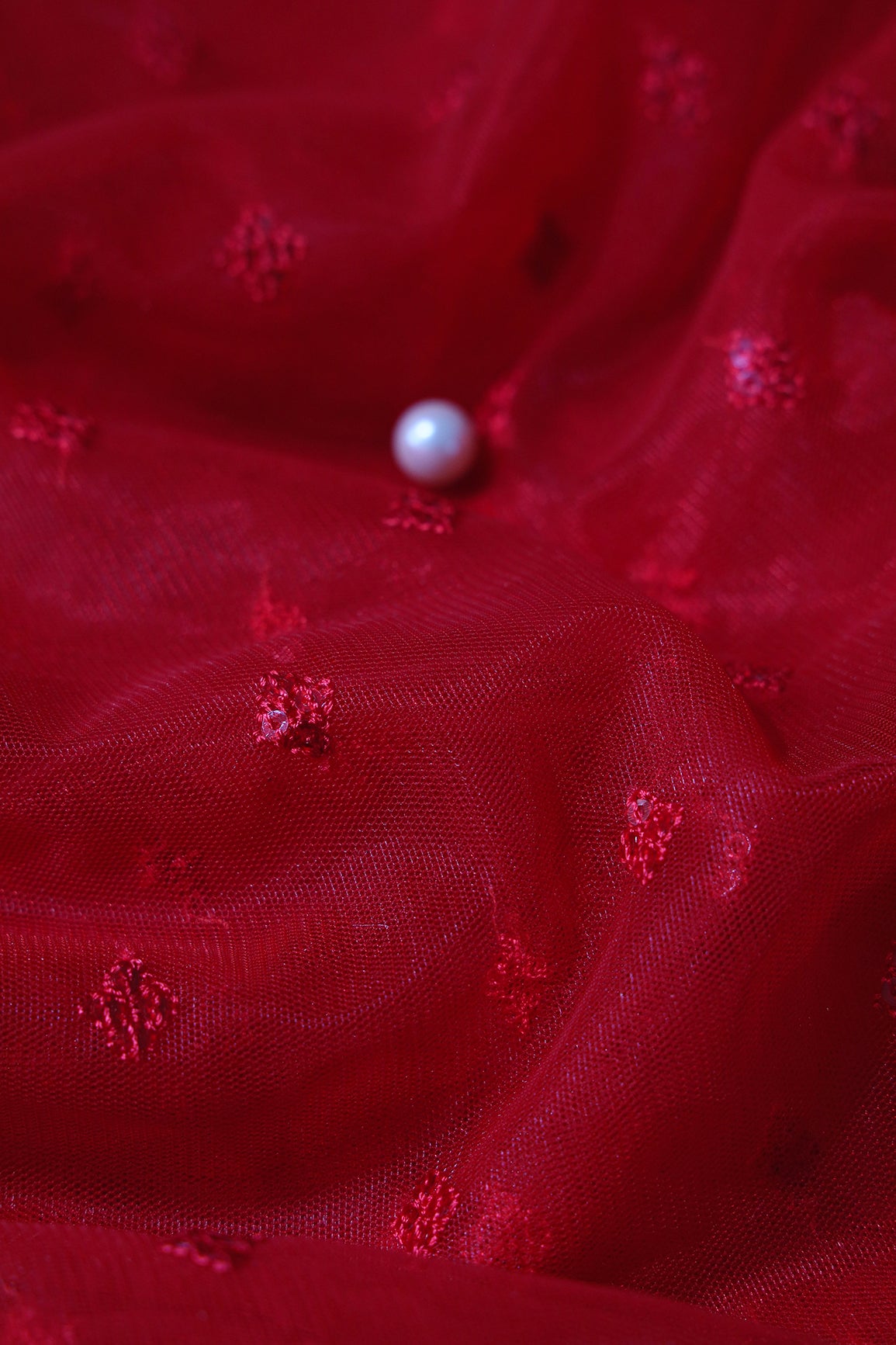 Red Cut Dana Beads Wavy Embroidery Unstitched Suit Set (3 Piece)