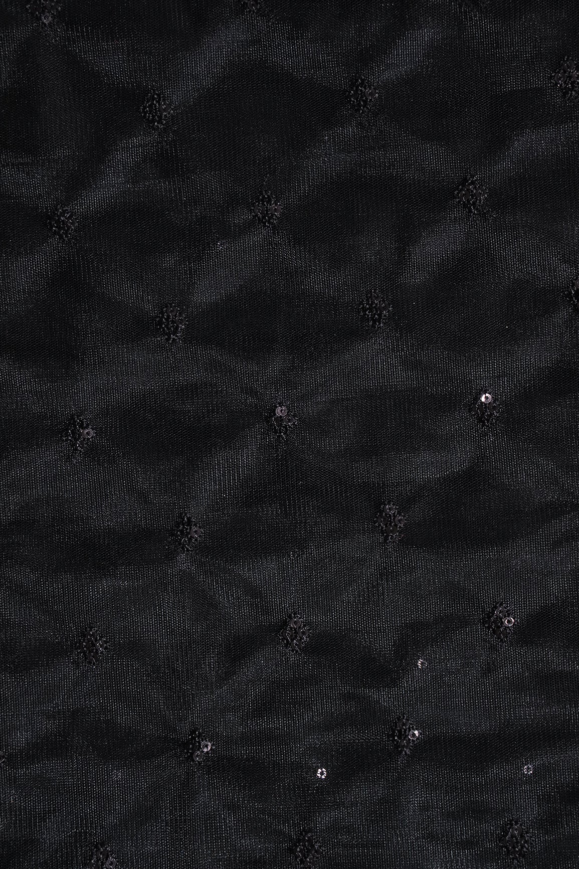 Small Motif Sequins Embroidery Work On Black Soft Net Fabric