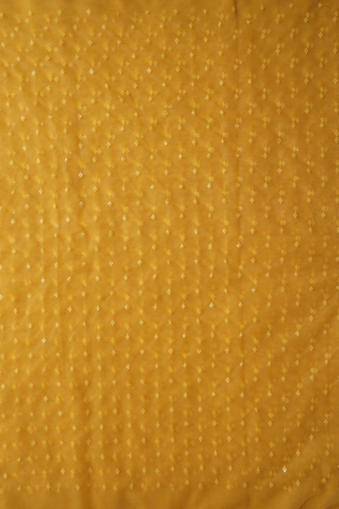 Small Motif Sequins Embroidery Work On Yellow Soft Net Fabric