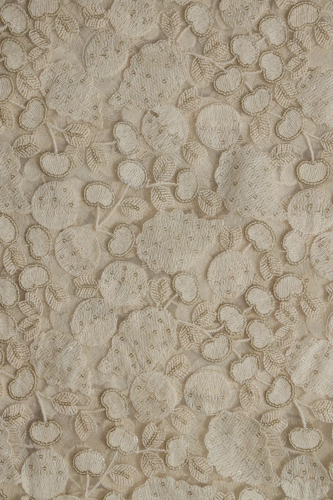 White Thread With Water Sequins Beautiful Leafy Heavy Embroidery On Dyeable White Soft Net Fabric