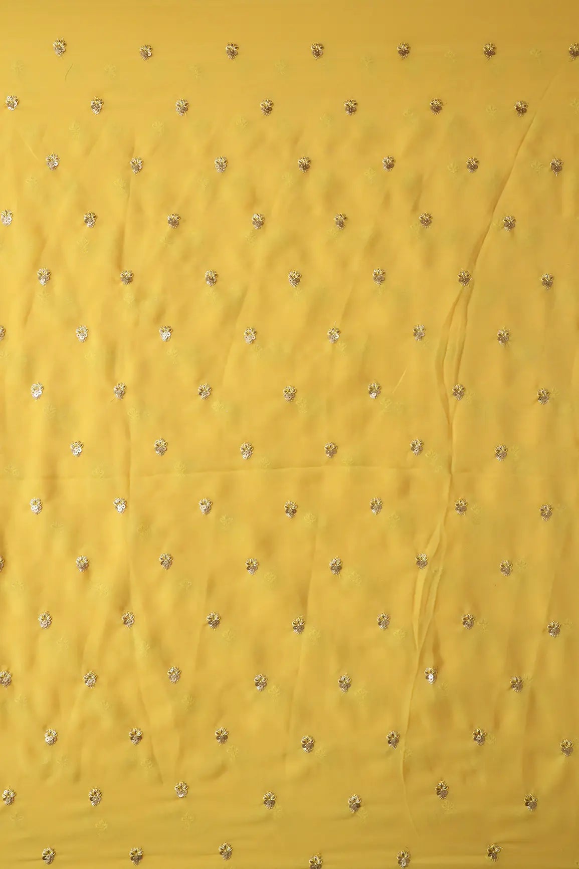 Gold Sequins With Zari Small Floral Booti Embroidery On Yellow Georgette Fabric