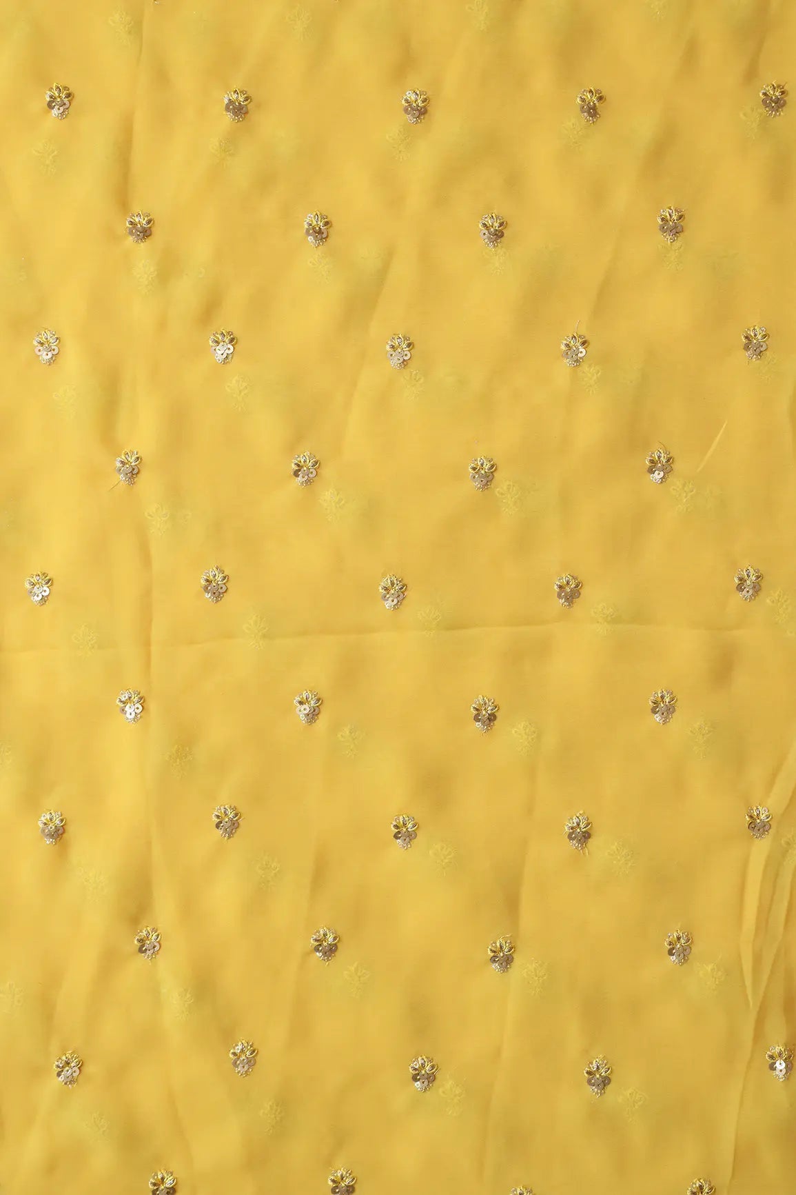 Gold Sequins With Zari Small Floral Booti Embroidery On Yellow Georgette Fabric