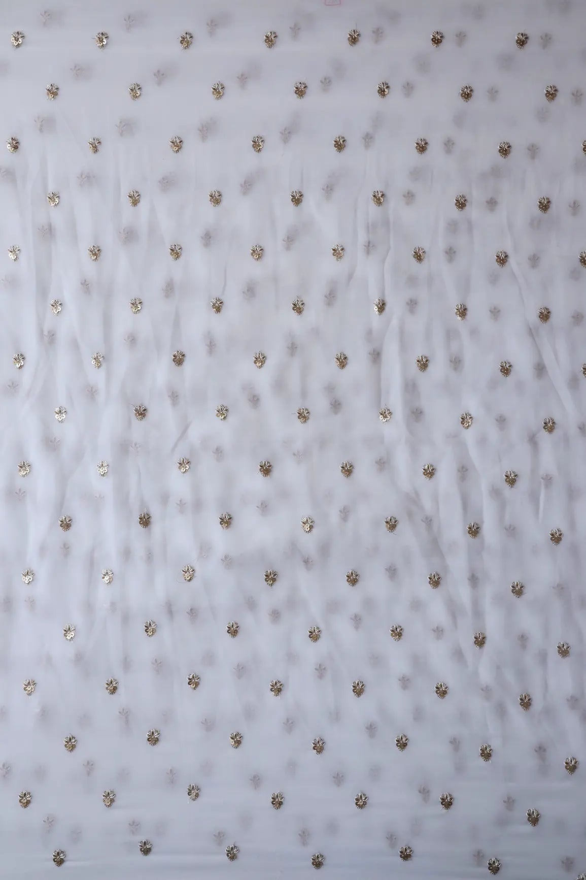 Gold Sequins With Zari Small Floral Booti Embroidery On White Georgette Fabric