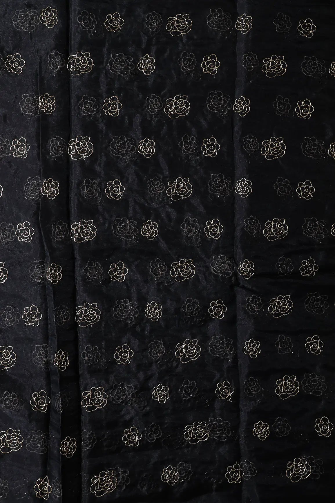 Cut Dana Beads Beautiful Floral Embroidery On Black Organza Fabric