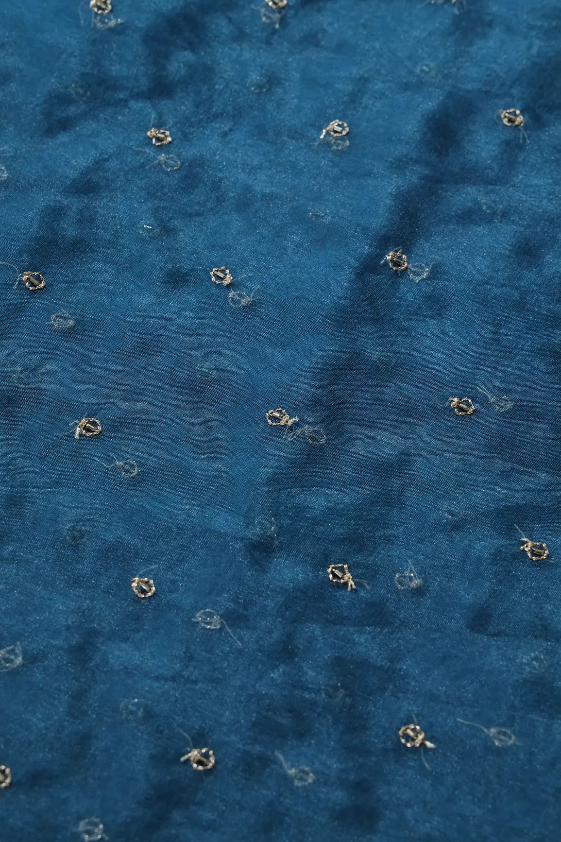 Cut Dana Beads With Zari Small Motif Embroidery On Rama Organza Fabric