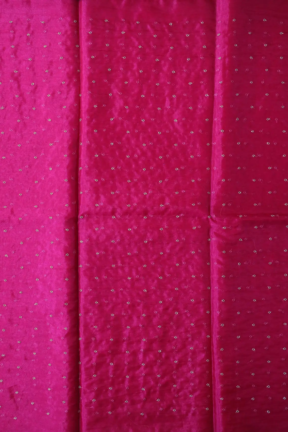 Cut Dana Beads With Zari Small Motif Embroidery On Fuchsia Organza Fabric