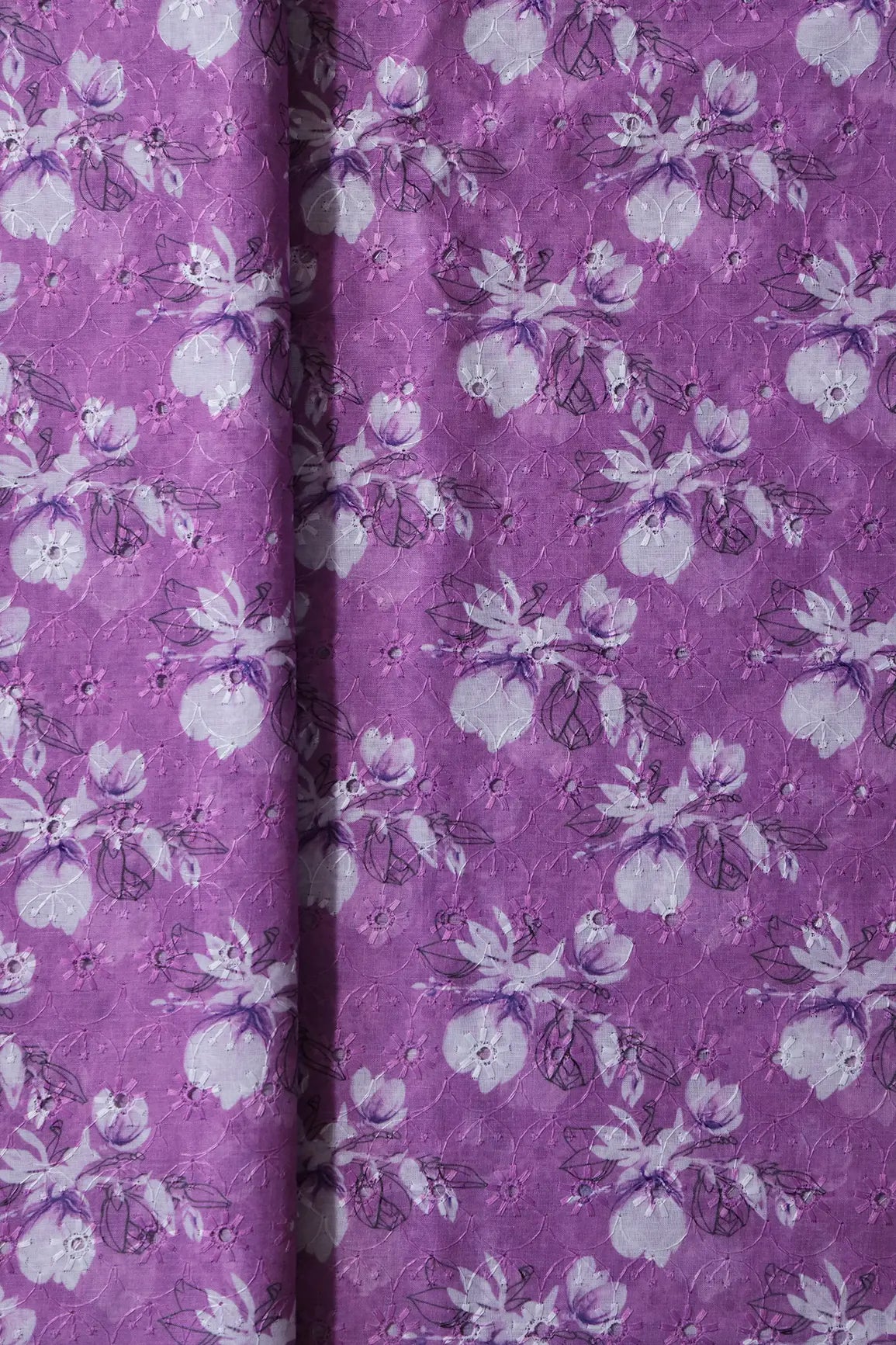 Floral Digital Print On Hakoba Cotton Embroidery Fabric
