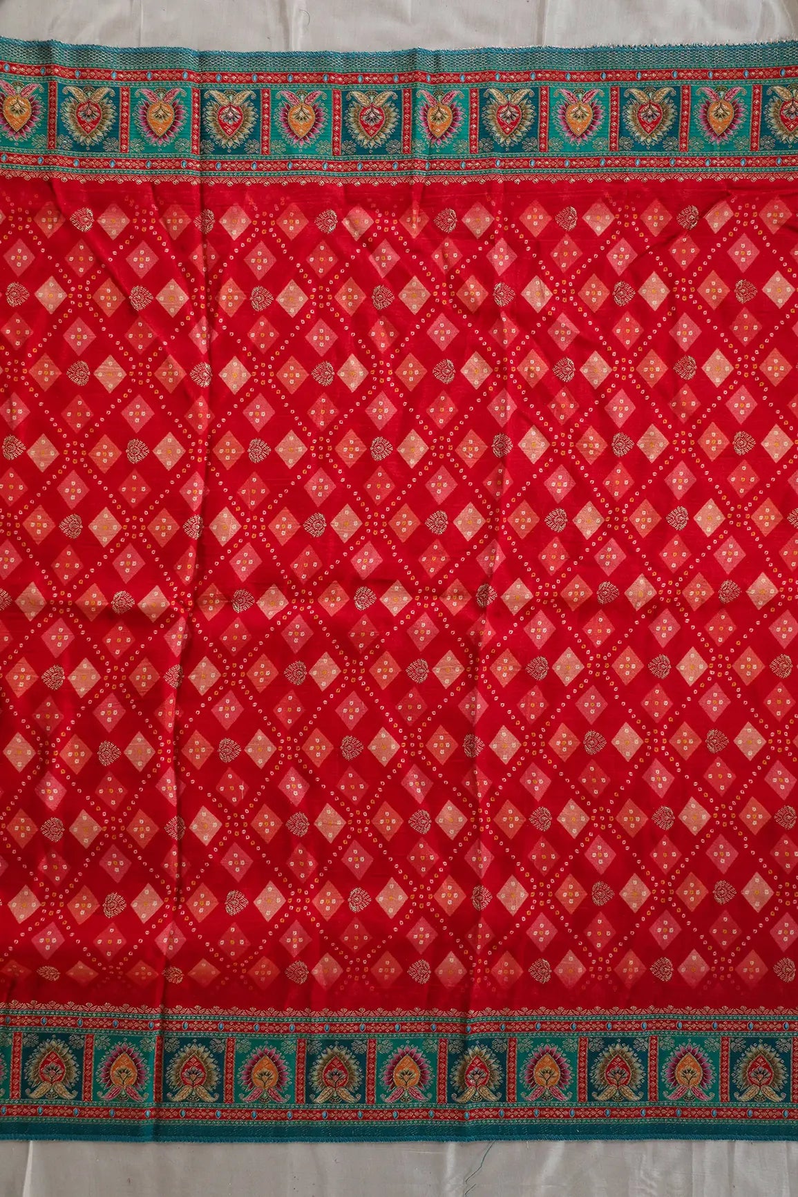Red Pure Viscose Dola Silk Jacquard Print Dupatta