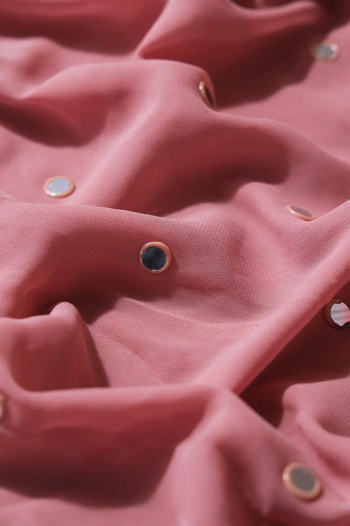 1.75 Meter Cut Piece Of Real Mirror Embroidery Work On Thulian Pink Georgette Fabric