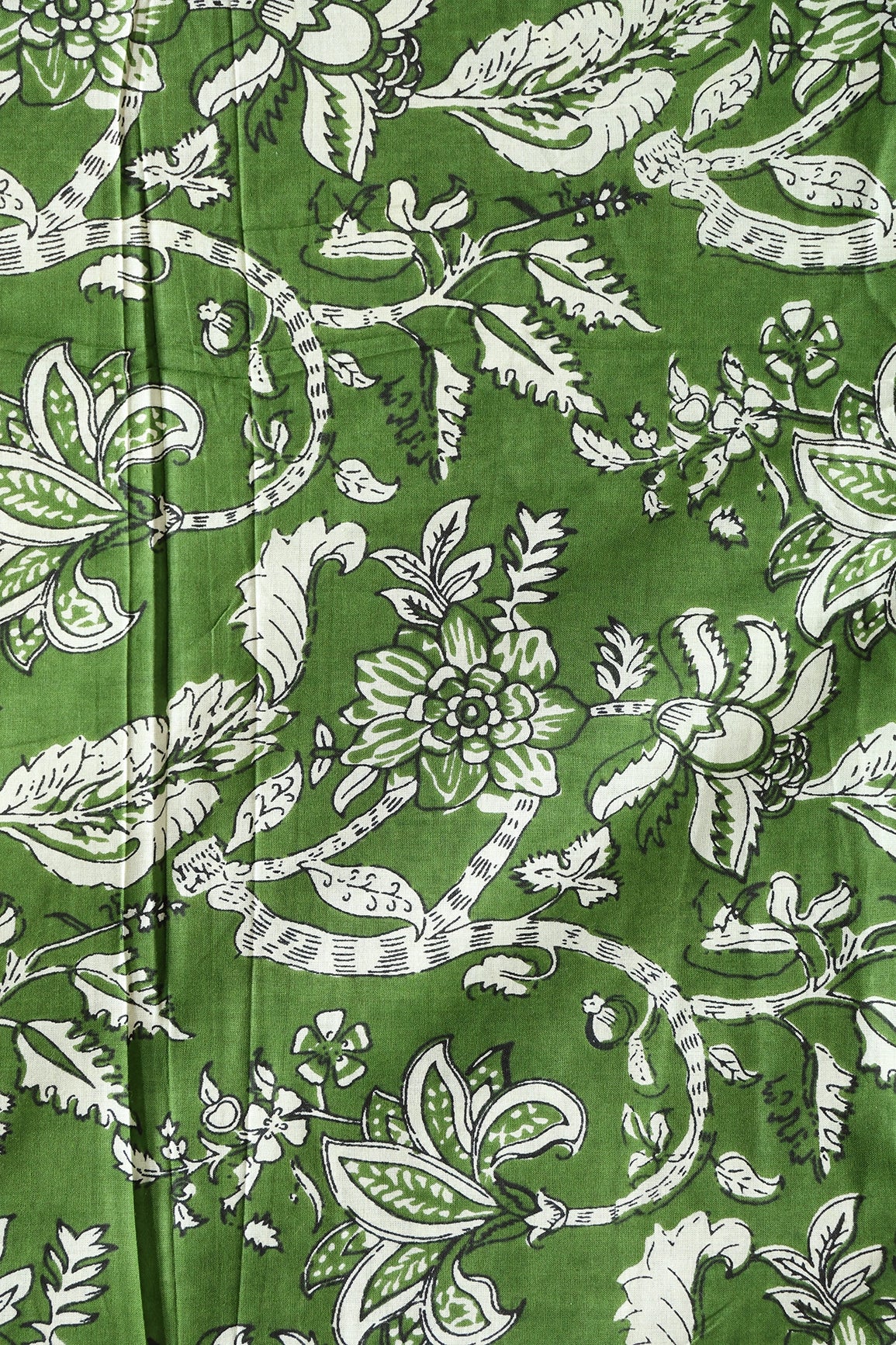 Dark Olive And Cream Floral Print On Pure Cotton Fabric