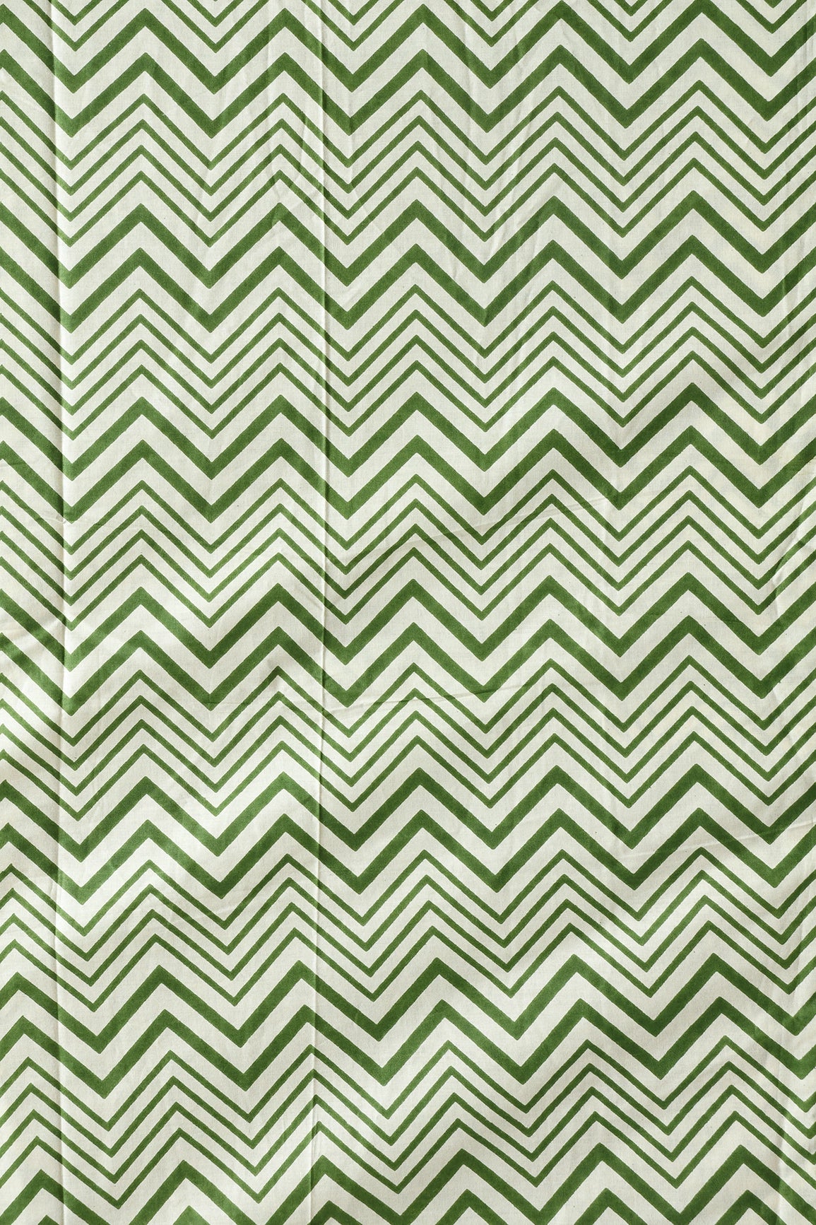 Dark Olive And Cream Chevron Print On Pure Cotton Fabric