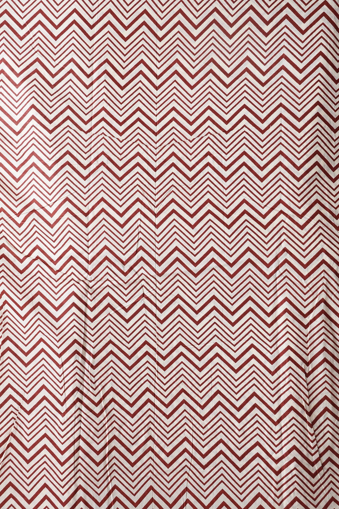 Dark Rust Brown And Cream Chevron Print On Pure Cotton Fabric