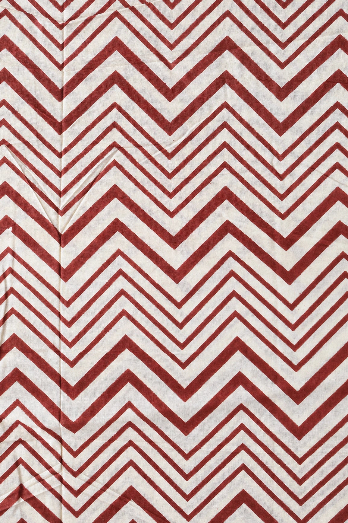 Dark Rust Brown And Cream Chevron Print On Pure Cotton Fabric