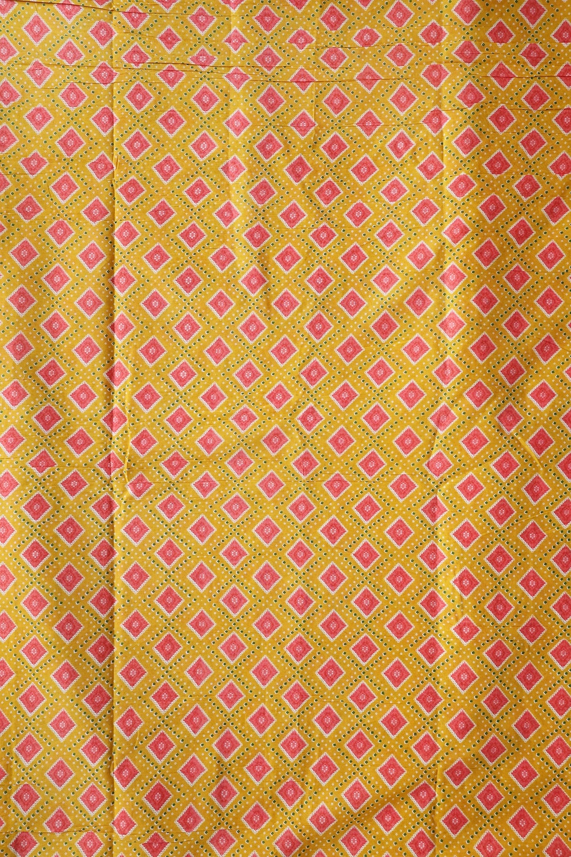 Yellow And Pink Bandhani Print On Pure Cotton Fabric
