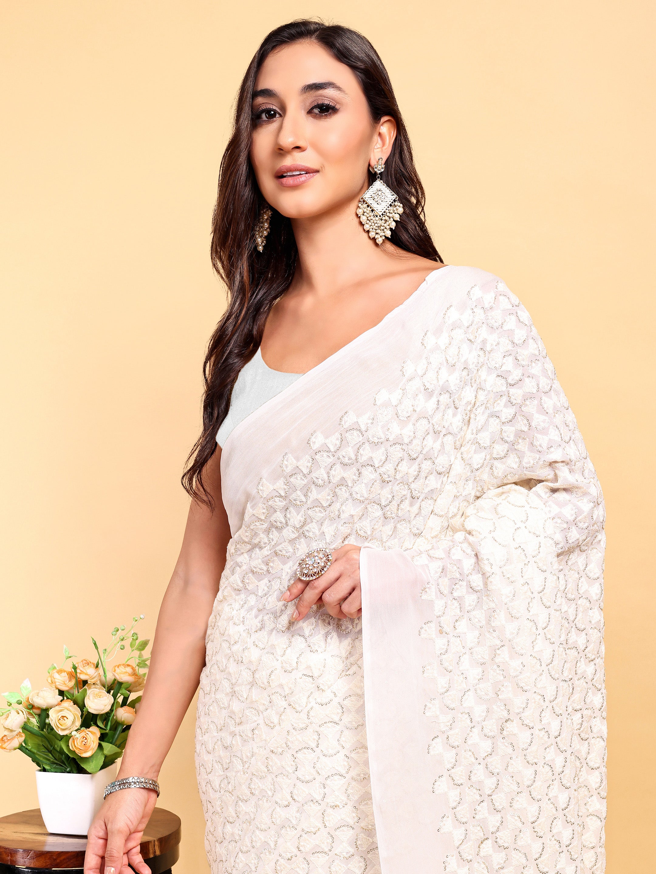White Saree Set (2 Piece)