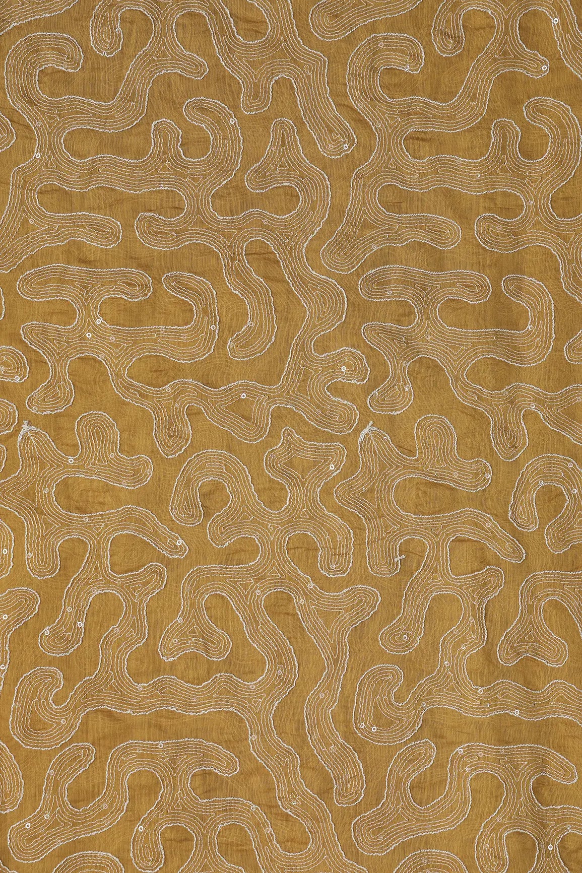 Water Sequins With Thread Appealing Abstract Embroidery On Mustard Yellow Pure Mul Chanderi Silk Fabric