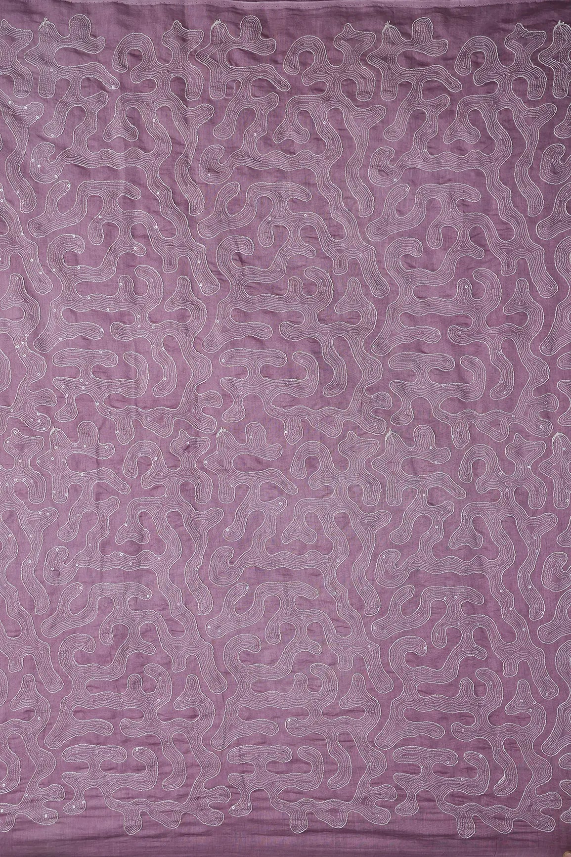 Water Sequins With Thread Appealing Abstract Embroidery On Lavender Pure Mul Chanderi Silk Fabric