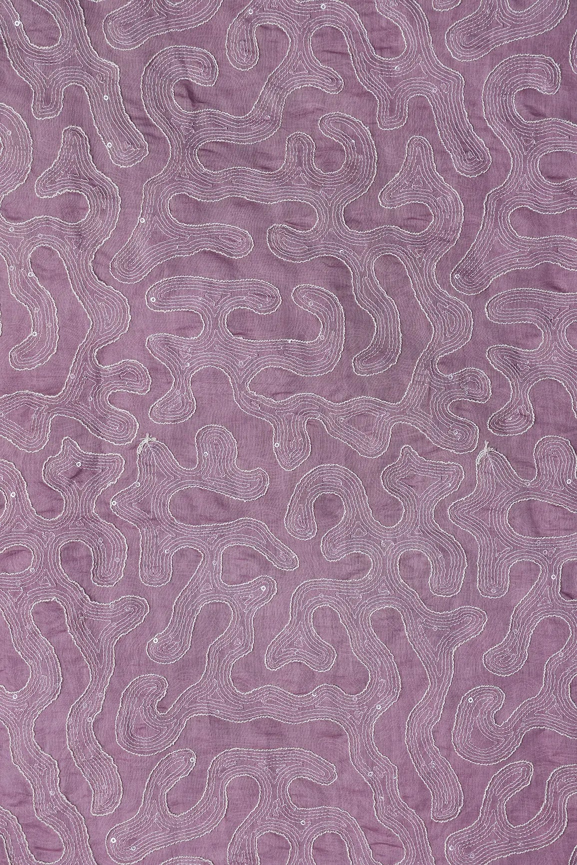Water Sequins With Thread Appealing Abstract Embroidery On Lavender Pure Mul Chanderi Silk Fabric