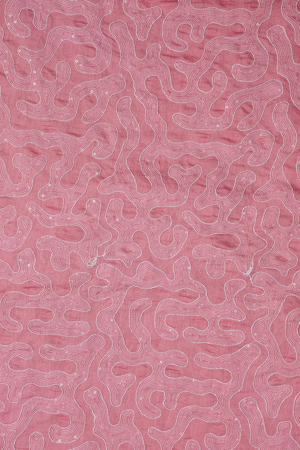 Water Sequins With Thread Appealing Abstract Embroidery On Dusty Pink Pure Mul Chanderi Silk Fabric