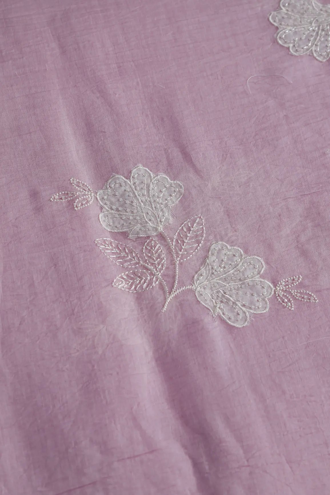 Beautiful Patch Work With Beads Embroidery On Pink Pure Mul Chanderi Silk Fabric