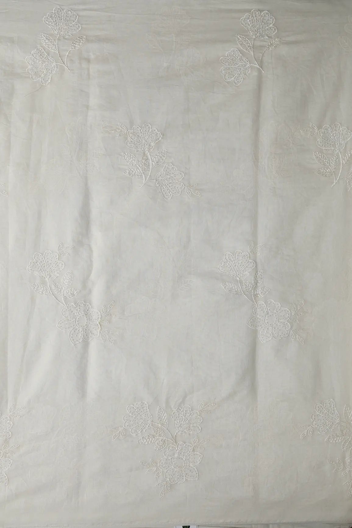 Beautiful Patch Work With Beads Embroidery On White Dyeable Pure Mul Chanderi Silk Fabric