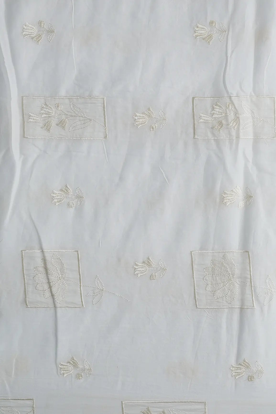 Applique Work Embroidery Design On White Pure Mul Cotton Fabric