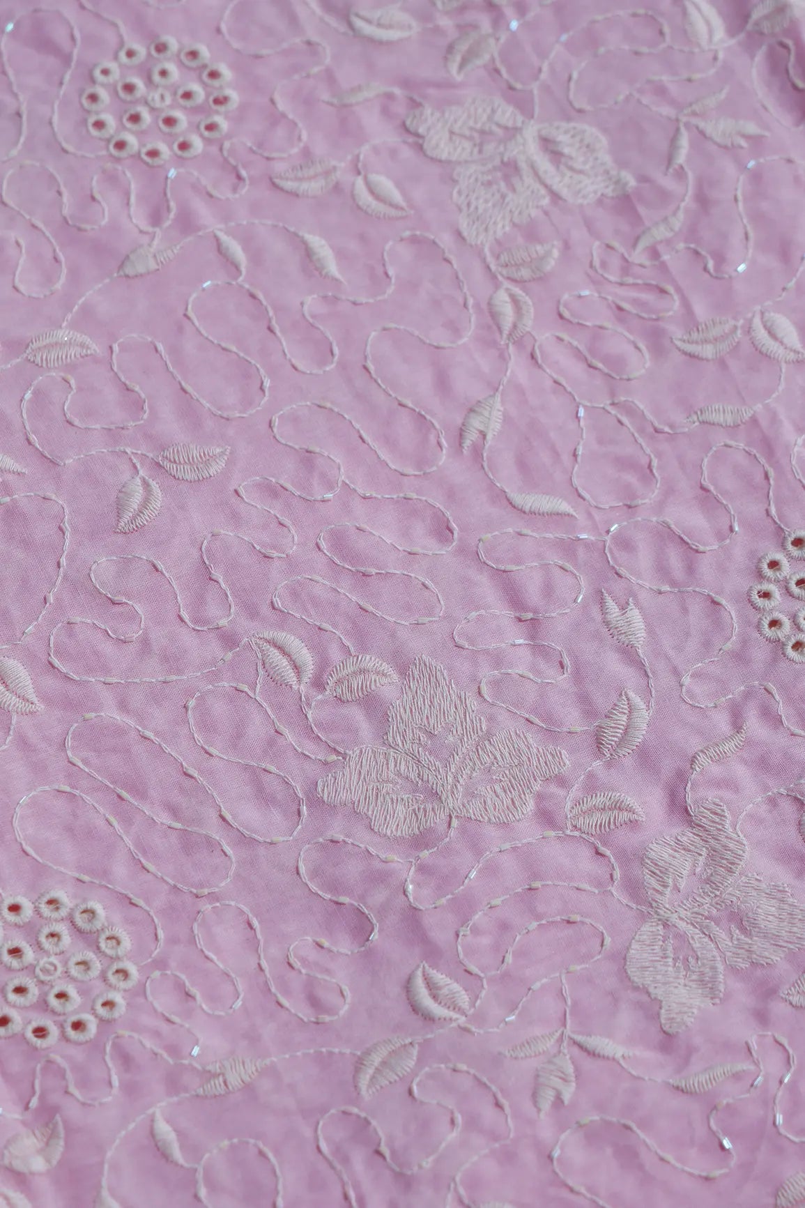 Heavy Boring Work With Beads Embroidery Design On Pink Pure Mul Cotton Fabric