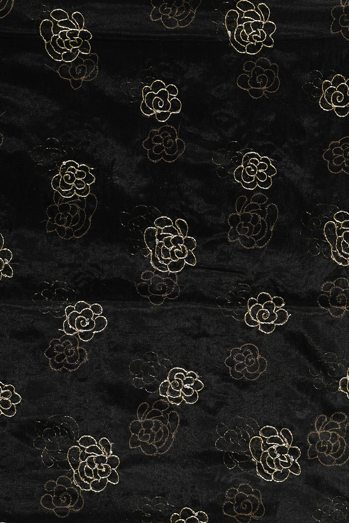 1 Meter Cut Piece Of Cut Dana Beads Beautiful Floral Embroidery On Black Organza Fabric