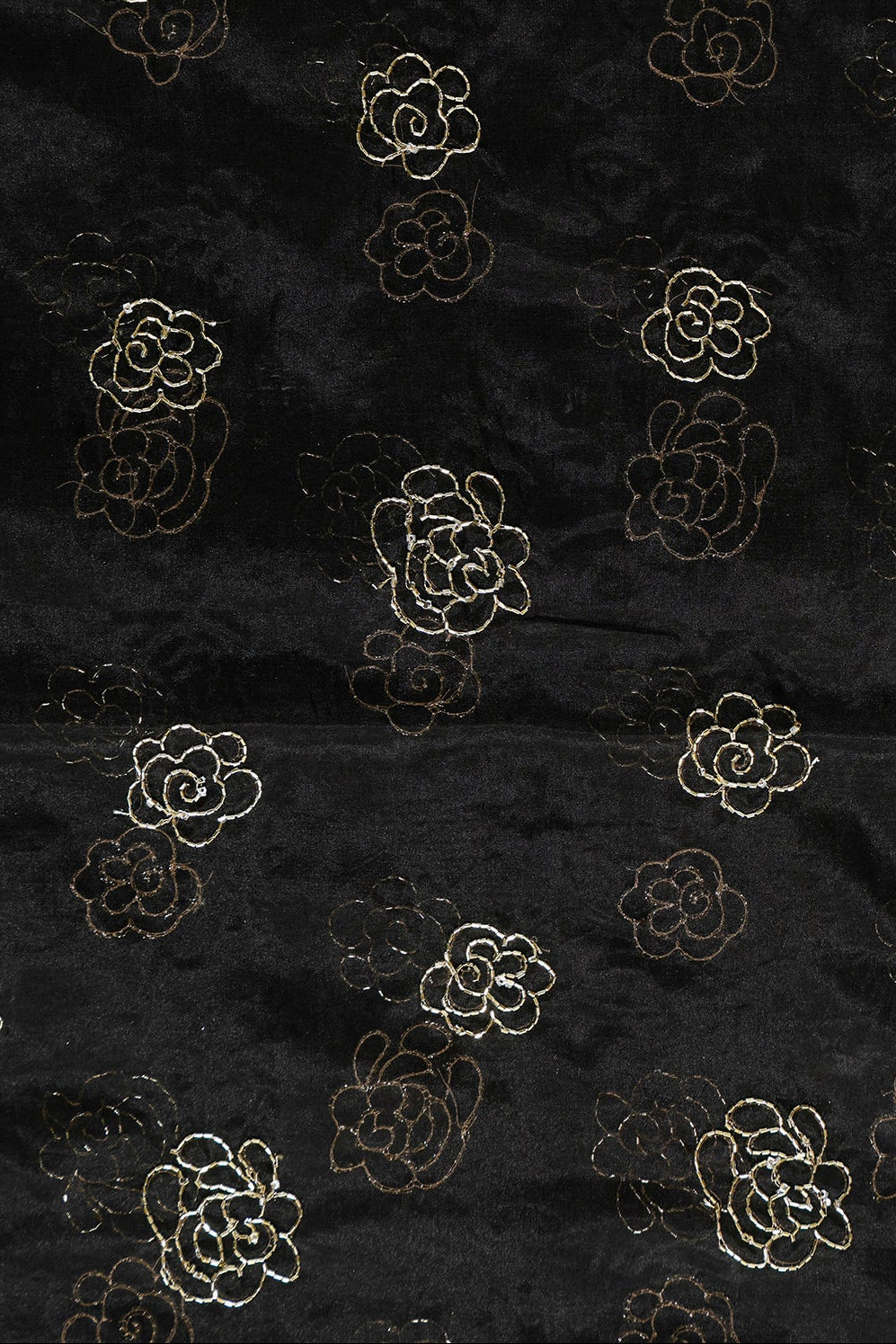 1 Meter Cut Piece Of Cut Dana Beads Beautiful Floral Embroidery On Black Organza Fabric