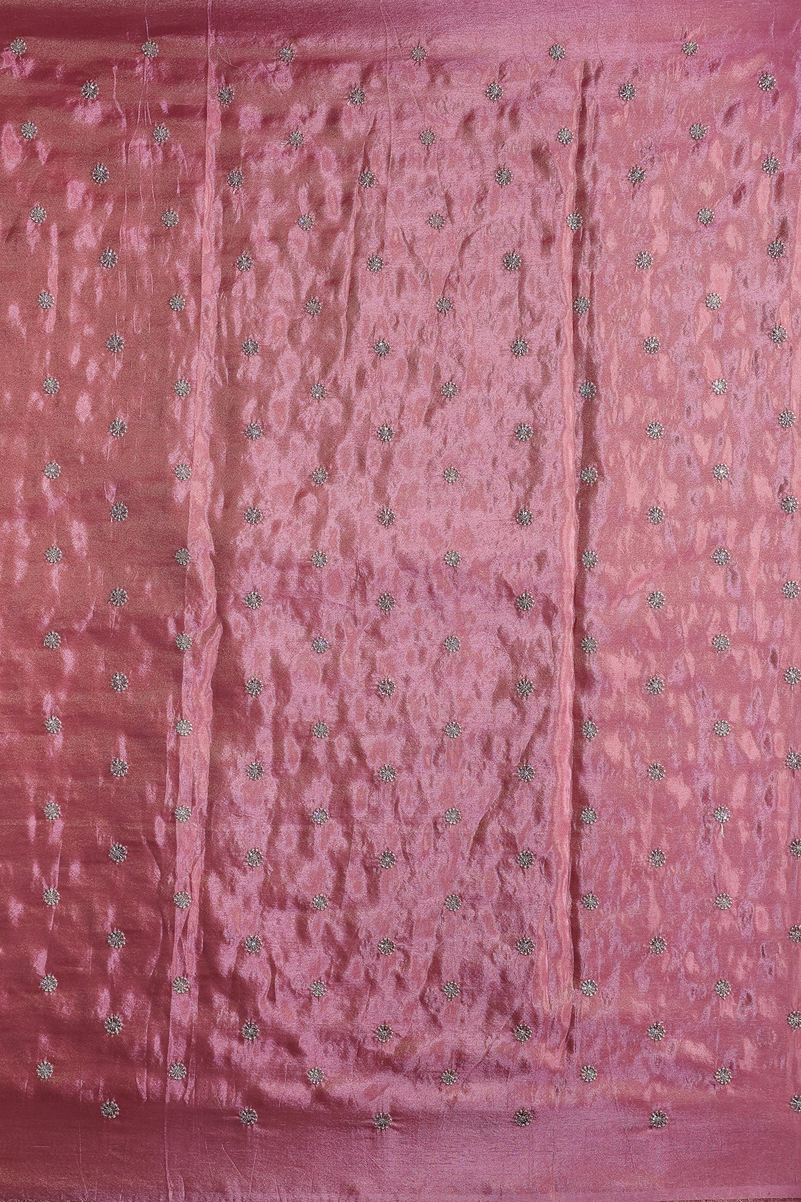 Multi Sequins & Beads With Zari Floral Butti Embroidery Work On Gajri Viscose Zari Tissue Fabric